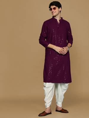 Sanwara purple shimmering elegance men's chikankari kurta with sequins 5
