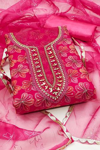 Multi color sequence work organja unstitched chudidar dress material - mrfc11368a