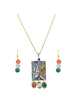 Tiranga/tricolour/national flag peacock pendant set handmade fashion jewellery for independence day 1