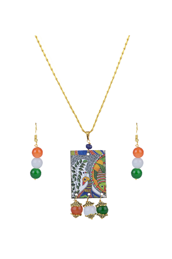 Tiranga/tricolour/national flag peacock pendant set handmade fashion jewellery for independence day