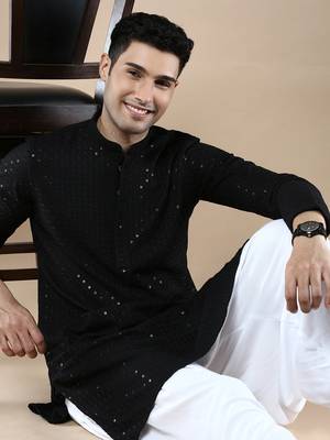 Sanwara's stylish ethnic chikankari with sequins kurta for men 1