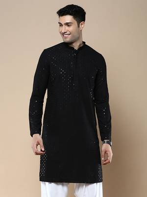 Sanwara's stylish ethnic chikankari with sequins kurta for men 2