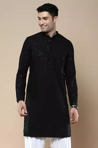 Sanwara's stylish ethnic chikankari with sequins kurta for men