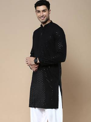 Sanwara's stylish ethnic chikankari with sequins kurta for men 3