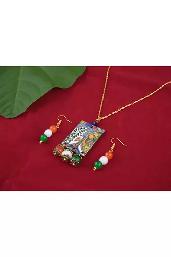 Tiranga/tricolour/national flag peacock pendant set handmade fashion jewellery for independence day