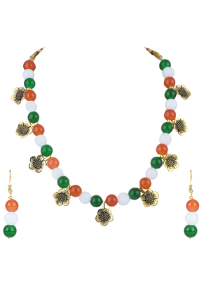 Tiranga/tricolour/national flag necklace set handmade fashion jewellery for independence day/republic day women & girls. 1