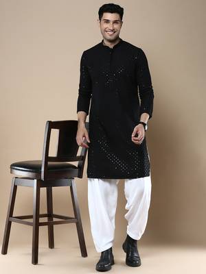 Sanwara's stylish ethnic chikankari with sequins kurta for men 5
