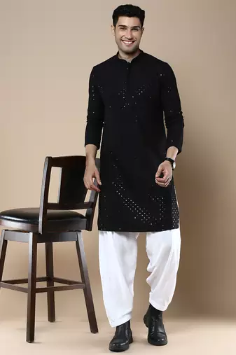 Sanwara's stylish ethnic chikankari with sequins kurta for men