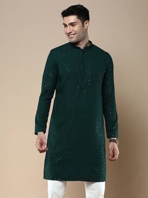 Sanwara's stylish ethnic chikankari with sequins kurta for men 2