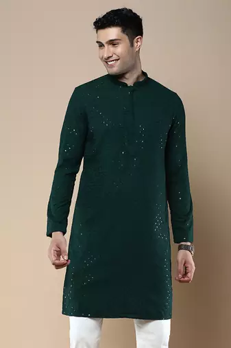 Sanwara's stylish ethnic chikankari with sequins kurta for men