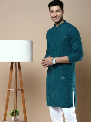 Sanwara's stylish ethnic chikankari with sequins kurta for men 1