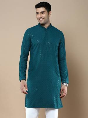 Sanwara's stylish ethnic chikankari with sequins kurta for men 2