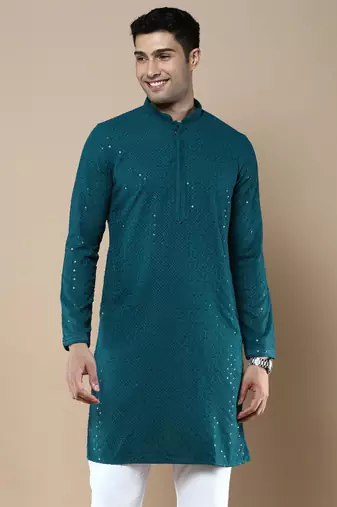 Sanwara's stylish ethnic chikankari with sequins kurta for men
