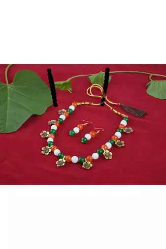 Tiranga/tricolour/national flag necklace set handmade fashion jewellery for independence day/republic day women & girls.