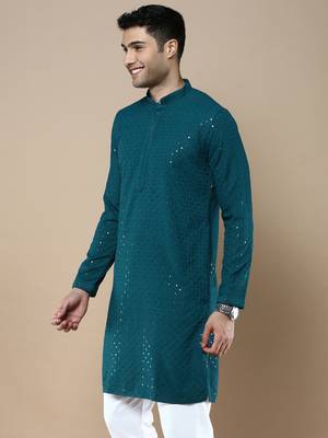 Sanwara's stylish ethnic chikankari with sequins kurta for men 3