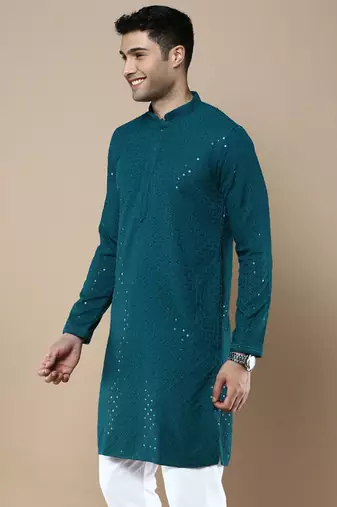 Sanwara's stylish ethnic chikankari with sequins kurta for men