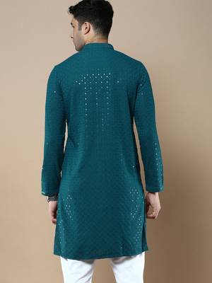 Sanwara's stylish ethnic chikankari with sequins kurta for men 4