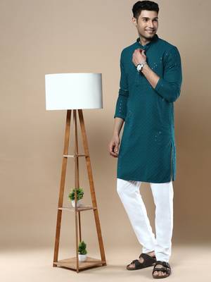 Sanwara's stylish ethnic chikankari with sequins kurta for men 5