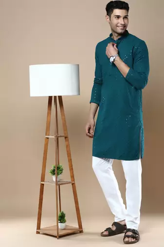 Sanwara's stylish ethnic chikankari with sequins kurta for men