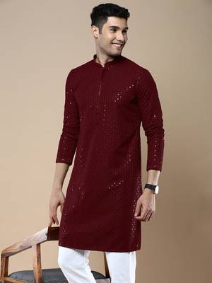 Sanwara's stylish ethnic chikankari with sequins kurta for men 1