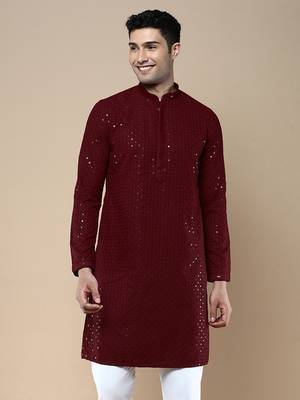 Sanwara's stylish ethnic chikankari with sequins kurta for men 2
