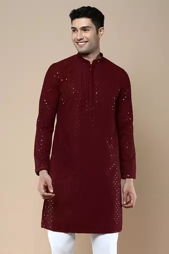 Sanwara's stylish ethnic chikankari with sequins kurta for men