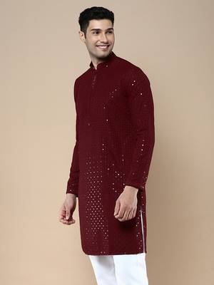 Sanwara's stylish ethnic chikankari with sequins kurta for men 3