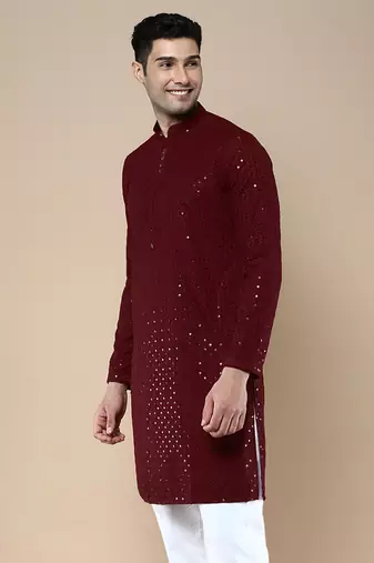 Sanwara's stylish ethnic chikankari with sequins kurta for men