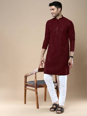 Sanwara's stylish ethnic chikankari with sequins kurta for men 5