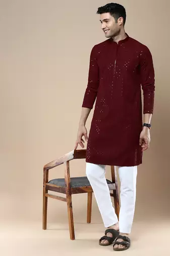 Sanwara's stylish ethnic chikankari with sequins kurta for men