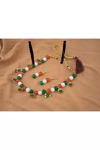 Tiranga/tricolour/national flag necklace set handmade fashion jewellery for independence day/republic day women & girls.
