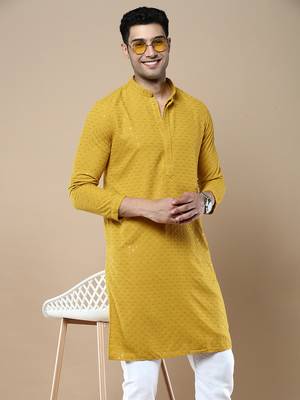 Sanwara's stylish ethnic chikankari with sequins kurta for men 1