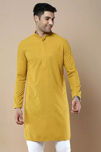 Sanwara's stylish ethnic chikankari with sequins kurta for men