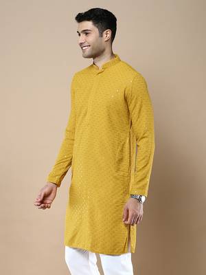 Sanwara's stylish ethnic chikankari with sequins kurta for men 3