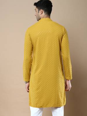 Sanwara's stylish ethnic chikankari with sequins kurta for men 4