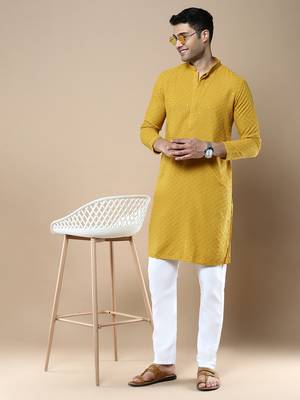 Sanwara's stylish ethnic chikankari with sequins kurta for men 5