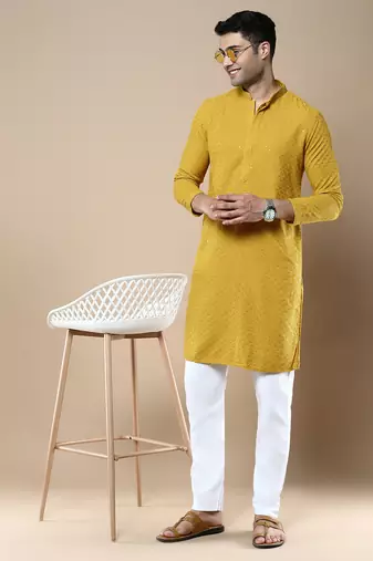 Sanwara's stylish ethnic chikankari with sequins kurta for men