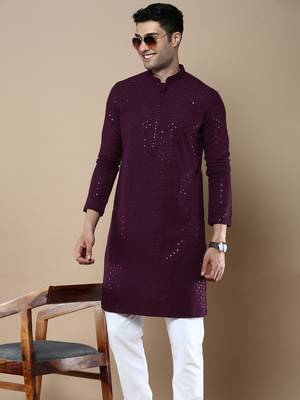Sanwara's stylish ethnic chikankari with sequins kurta for men 1