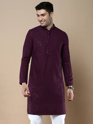 Sanwara's stylish ethnic chikankari with sequins kurta for men 2