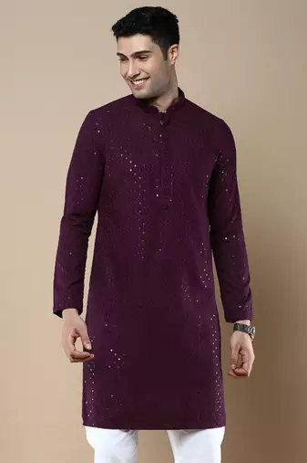 Sanwara's stylish ethnic chikankari with sequins kurta for men