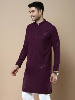 Sanwara's stylish ethnic chikankari with sequins kurta for men 3