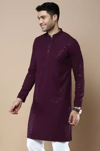 Sanwara's stylish ethnic chikankari with sequins kurta for men
