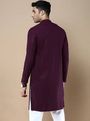 Sanwara's stylish ethnic chikankari with sequins kurta for men 4