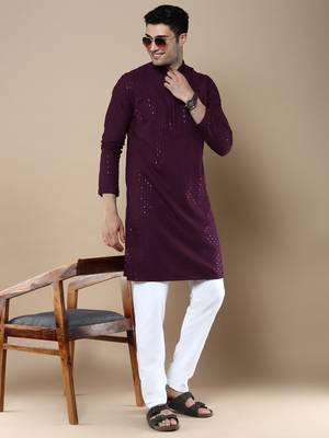 Sanwara's stylish ethnic chikankari with sequins kurta for men 5