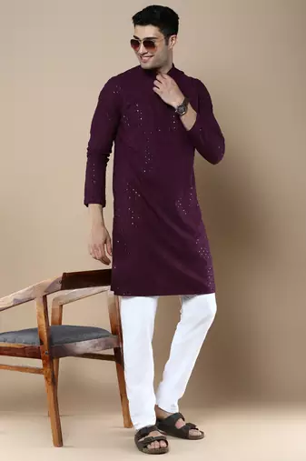 Sanwara's stylish ethnic chikankari with sequins kurta for men