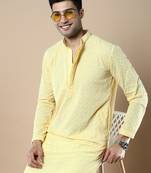 Sanwara Fashions Light Yellow Cotton Chikankari Kurta Set for Men