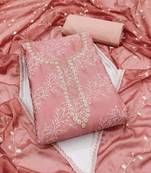 Peach color sequins work p v cotton unstitched chudidar dress material 