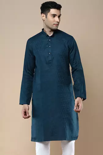 Sanwara men's ethnic woven cotton silk kurta
