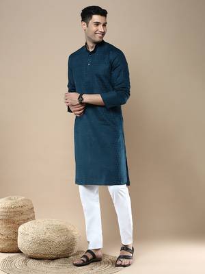 Sanwara men's ethnic woven cotton silk kurta 5
