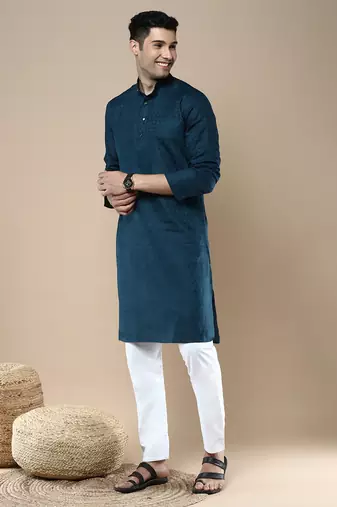 Sanwara men's ethnic woven cotton silk kurta